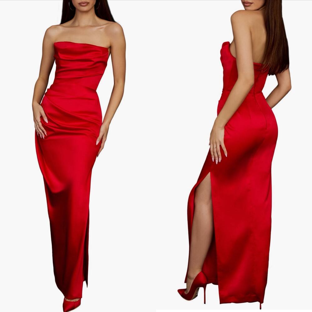 House of CB Scarlet Satin Strapless Adrienne Gown Size: Small Bigger Cup EUC